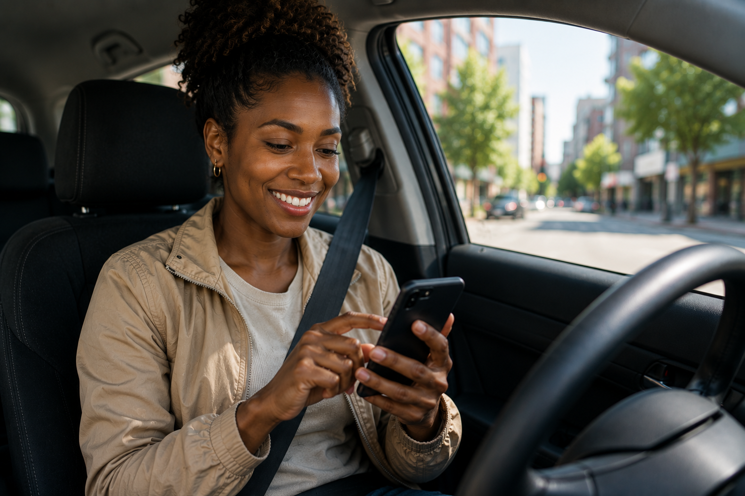 Independent driver checking assignments on phone